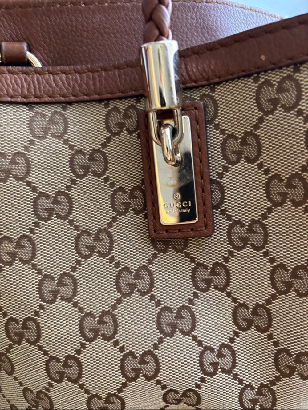 Gucci Beige and Brown GG Canvas Braided Handle Tote with Tassels - Picture 2 of 9